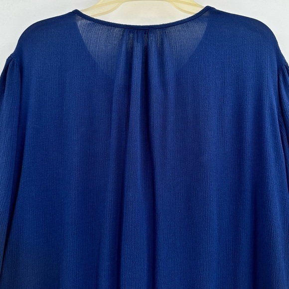 HANNAH Women’s Dark Blue with White Embroidery & Tassle Tie Top Size Medium - Picture 5 of 11